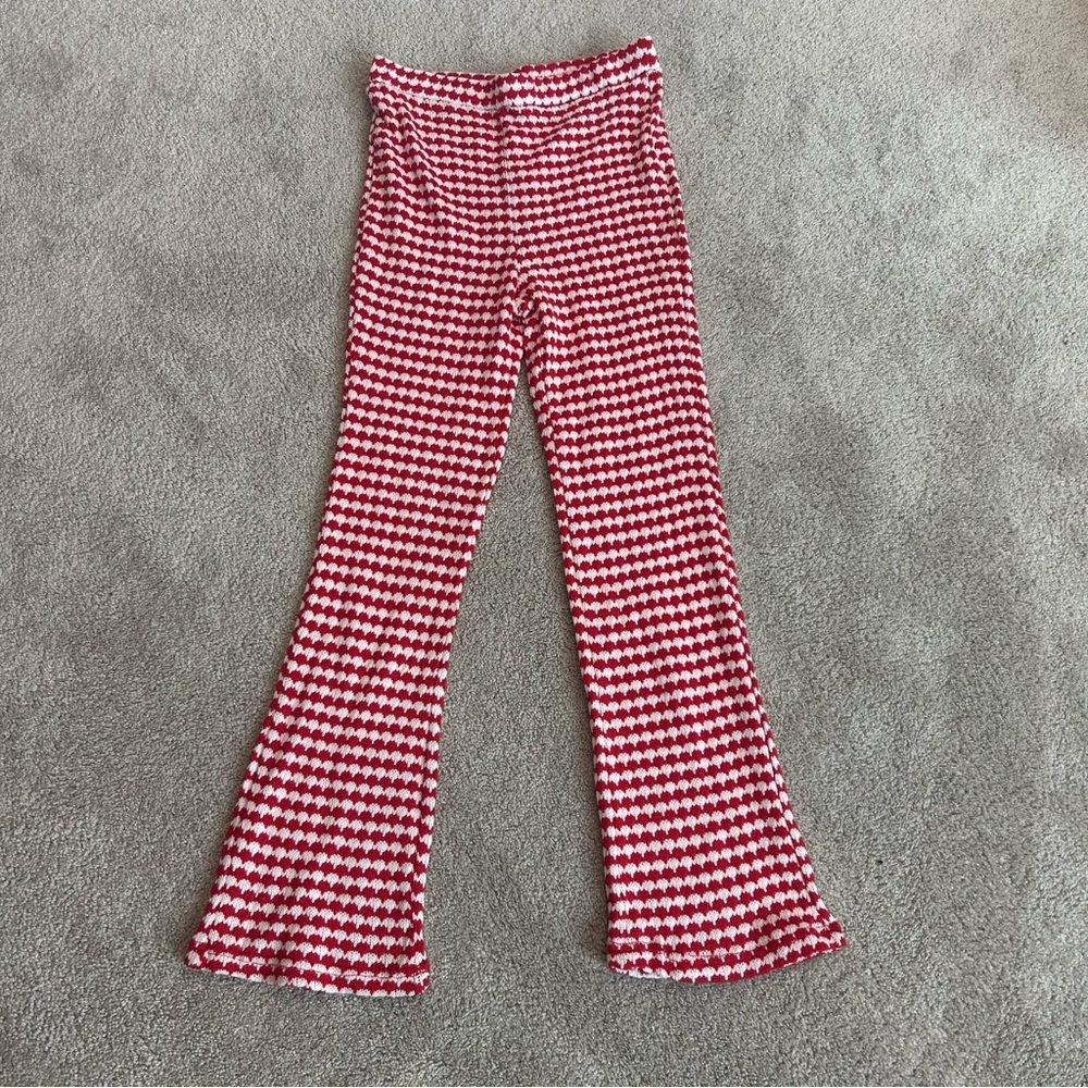 Zara red white knit high waisted flare stretchy pull on pants 70’s hippie retro - Picture 5 of 12